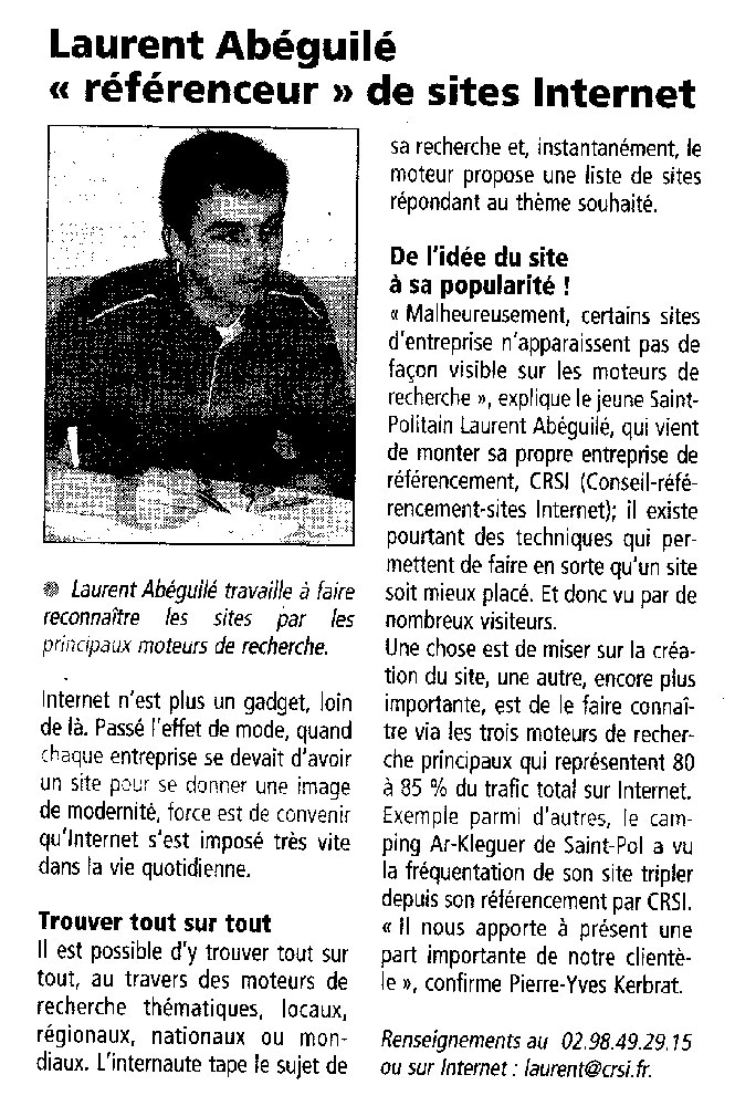 Edition locale du Télégramme de Morlaix du 31 mars 2004